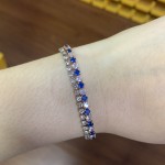 Tennis Bracelets for Women, Simple Blue Round Zircon Rose Gold Color Girls Bracelet, Fashion Korean Jewelry H055