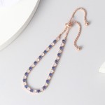 Tennis Bracelets for Women, Simple Blue Round Zircon Rose Gold Color Girls Bracelet, Fashion Korean Jewelry H055