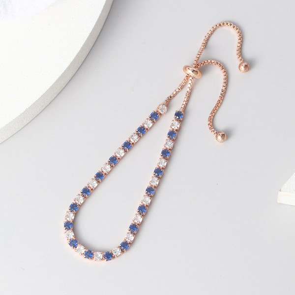 Tennis Bracelets for Women, Simple Blue Round Zircon Rose Gold Color Girls Bracelet, Fashion Korean Jewelry H055