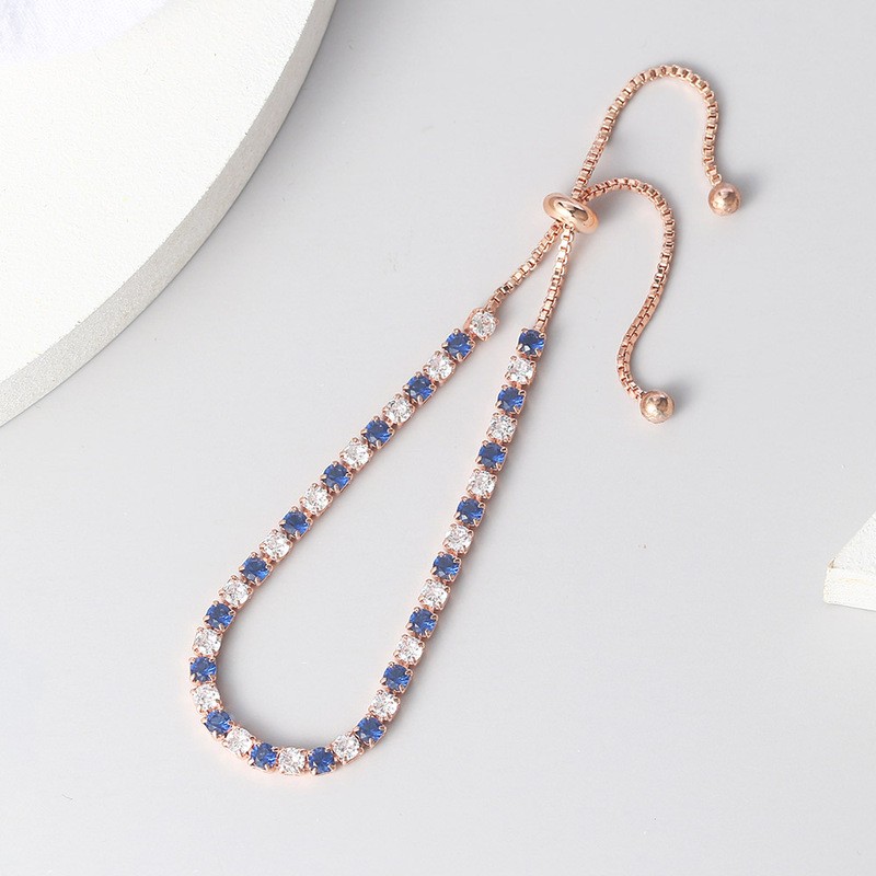 Tennis Bracelets for Women, Simple Blue Round Zircon Rose Gold Color Girls Bracelet, Fashion Korean Jewelry H055