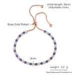 Tennis Bracelets for Women, Simple Blue Round Zircon Rose Gold Color Girls Bracelet, Fashion Korean Jewelry H055