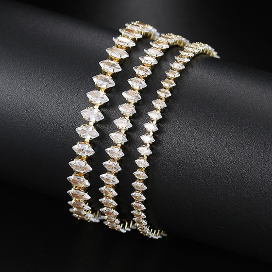 Adjustable Women Hand Chain, Simple Eye Shaped Crystal Tennis Bracelet, Fashion Jewelry for Friends