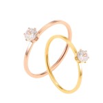 Solitaire Ring Stainless Steel, Korean Fashion Thin Pinky Rings with AAA+ Cubic Zirconia, Fashion Jewelry