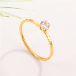Solitaire Ring Stainless Steel, Korean Fashion Thin Pinky Rings with AAA+ Cubic Zirconia, Fashion Jewelry