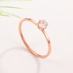 Solitaire Ring Stainless Steel, Korean Fashion Thin Pinky Rings with AAA+ Cubic Zirconia, Fashion Jewelry