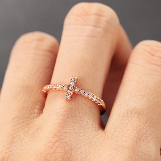 Fashion Jewelry Ring, Stainless Steel Korean Style Thin Pinky Ring with Cubic Zirconia, Elegant Women Ring