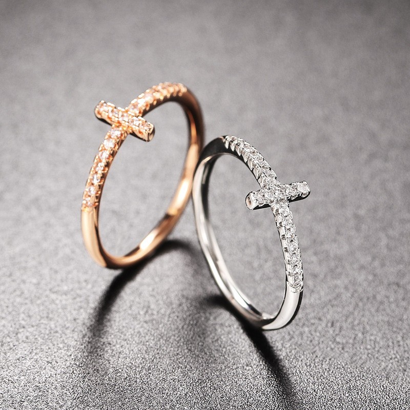 Fashion Jewelry Ring, Stainless Steel Korean Style Thin Pinky Ring with Cubic Zirconia, Elegant Women Ring