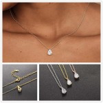 Korean Choker Necklace for Women, Minimalist Gold Color Heart Waterdrop Crystal Pendant Chain, Wedding Gift Necklaces Jewelry N481