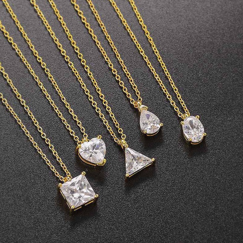 Korean Choker Necklace for Women, Minimalist Gold Color Heart Waterdrop Crystal Pendant Chain, Wedding Gift Necklaces Jewelry N481