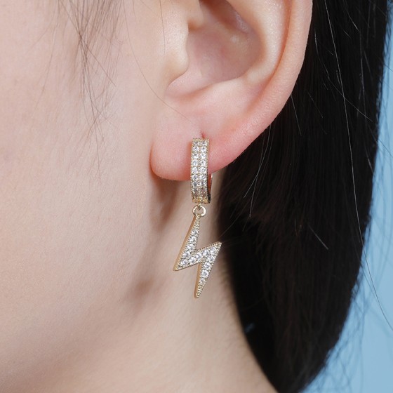 Hip Hop Drop Earrings for Women, Cubic Zirconia Iced Out Lightning Pendant Ear Accessories, Hippie Jewelry OHE032