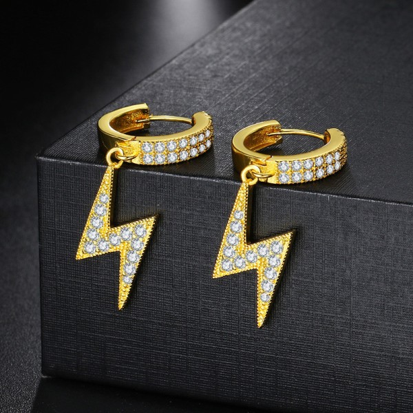 Hip Hop Drop Earrings for Women, Cubic Zirconia Iced Out Lightning Pendant Ear Accessories, Hippie Jewelry OHE032