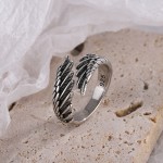 European Style Retro Feather 925 Sterling Silver Ring, Simple Temperament Exquisite Popular Sweet Opening Ring