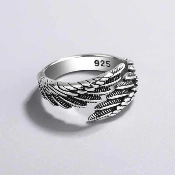 European Style Retro Feather 925 Sterling Silver Ring, Simple Temperament Exquisite Popular Sweet Opening Ring
