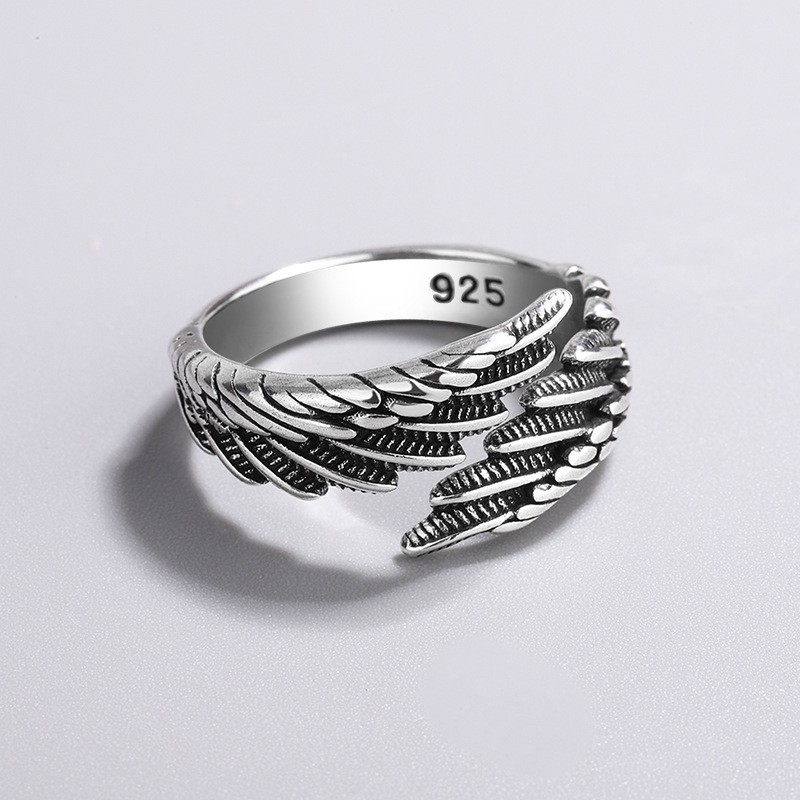 European Style Retro Feather 925 Sterling Silver Ring, Simple Temperament Exquisite Popular Sweet Opening Ring