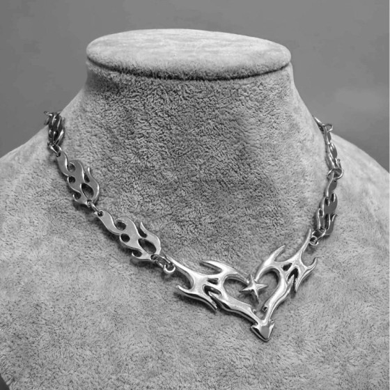 Cross Flame Heart Choker, Punk Jewelry Gothic Accessories, Y2k Thorns Barbed Wire, Flame Heart Charm for Women Men