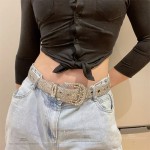 Y2K Women Rhinestone Belt, Fashion Solid Print Studded Full Rhinestone PU Leather Belt, Bling Crystal Adjustable Glitter Waistband for Club Party