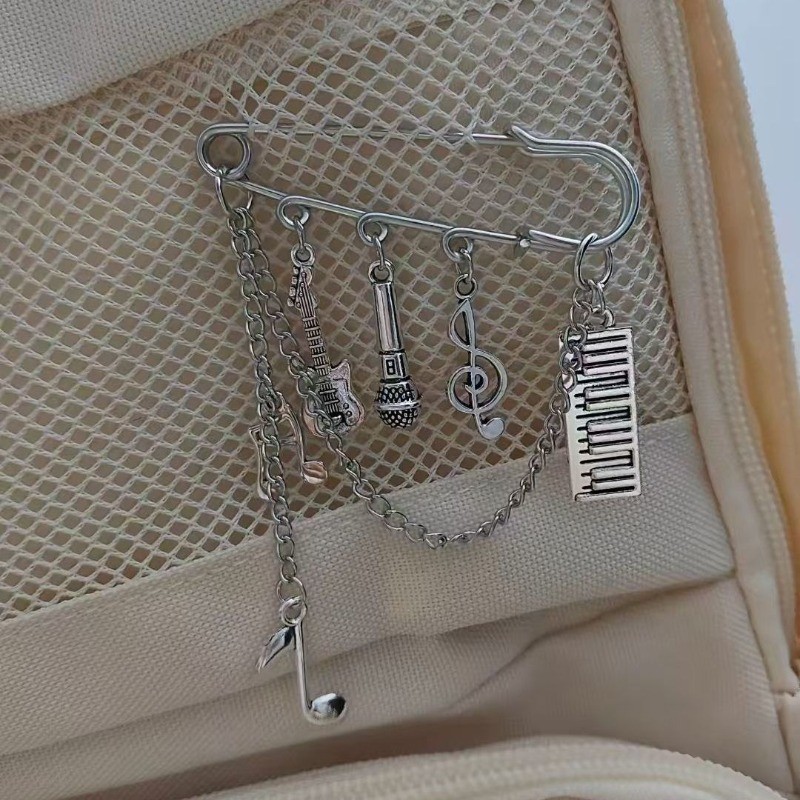 Gothic Punk Music Symbol Brooch Retro Guitar Microphone Pendant Lapel Pin Clothing Accessory Fashion Daily Party Jewelry Gift
