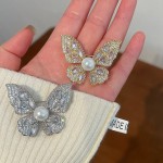 French Women Zircon Butterfly Pearl Brooch, Luxury Full Rhinestone Insect Lapel Pins, Elegant Temperament Jewelry Gift Broach