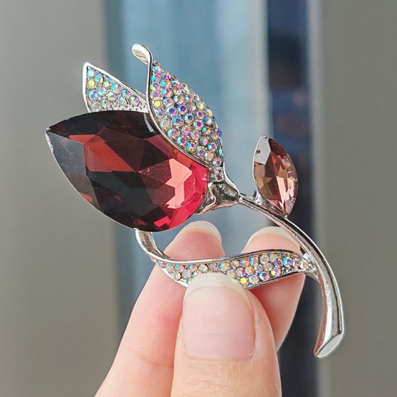 Luxury Creative Big Crystal Tulip Flower Brooch, Women Trendy Rhinestone Brooch Pins, Office Party Accessories New Year Gift