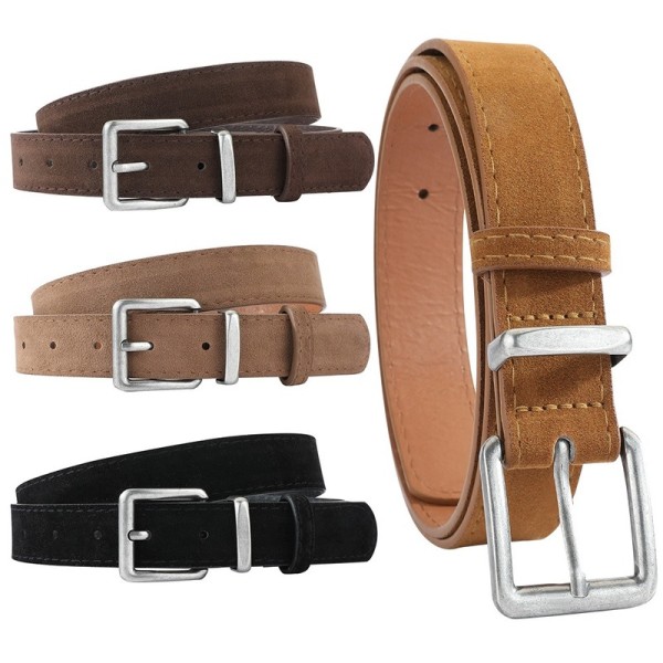 Trendy Pin Buckle Suede Leather Belt, Casual Luxury Design Business Waist Belt, Retro Waistband For Women