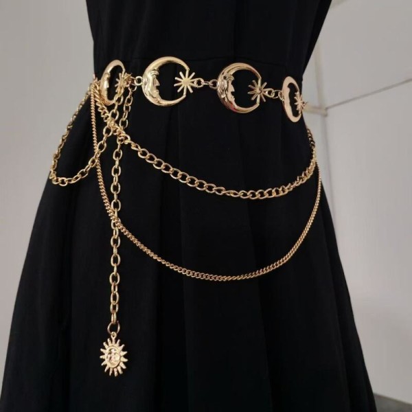 Fashion Golden Tassel Waist Chain Belt, Female Bohemian Metal Punk Goth Moon Designer Belts, High Quality Dress Chains for Women