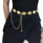 Women Vintage Bohemian Metal Belt - Adjustable Tone Chain with Fringe and Buckle, Waist-Cinching Dress Belt