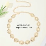 Women Vintage Bohemian Metal Belt - Adjustable Tone Chain with Fringe and Buckle, Waist-Cinching Dress Belt