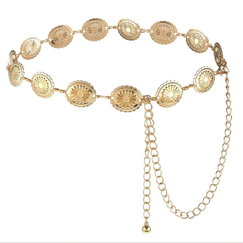 Women Vintage Bohemian Metal Belt - Adjustable Tone Chain with Fringe and Buckle, Waist-Cinching Dress Belt