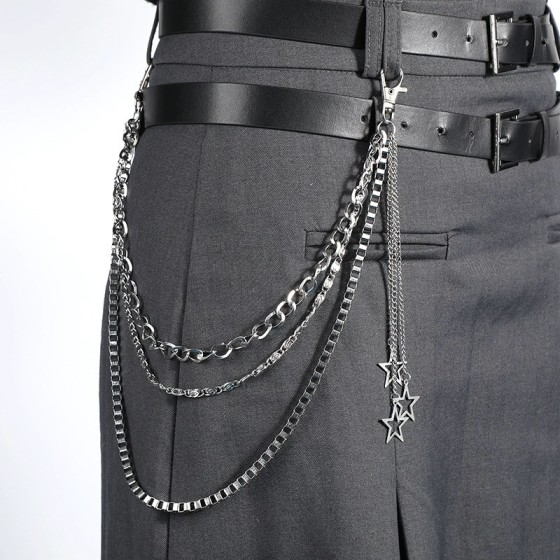 Punk Y2k Star Tassel Pants Chain for Women Men Hip Hop Silver Color Multilayer Waist Chain Dress Jewelry Gothic Rock Accessories
