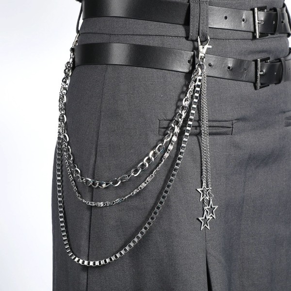 Punk Y2k Star Tassel Pants Chain for Women Men Hip Hop Silver Color Multilayer Waist Chain Dress Jewelry Gothic Rock Accessories