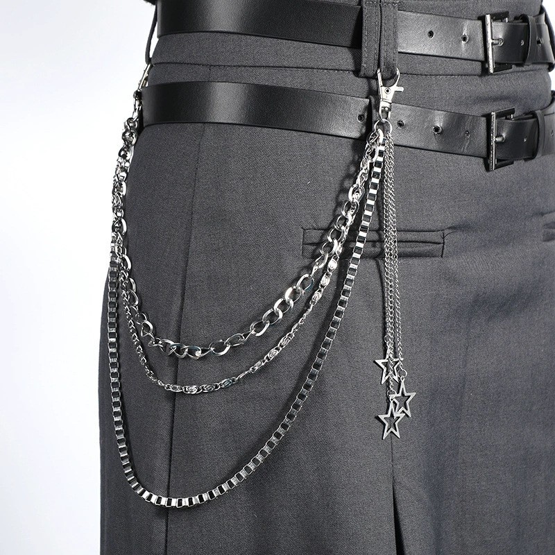 Punk Y2k Star Tassel Pants Chain for Women Men Hip Hop Silver Color Multilayer Waist Chain Dress Jewelry Gothic Rock Accessories