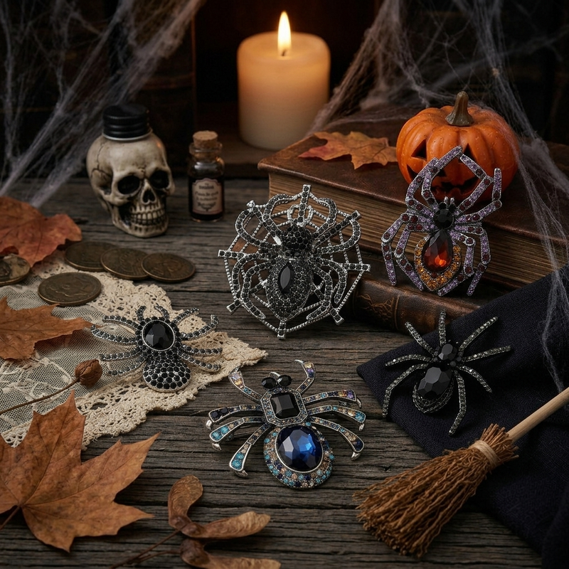 Halloween Rhinestone Spider Brooch for Women Trendy Insect Pin Party Jewelry Gift