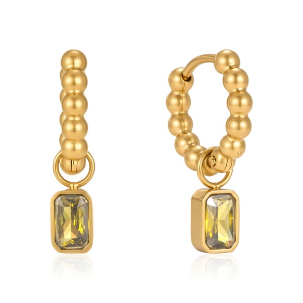 18K Gold PVD Plated Stainless Steel Drop Earrings for Women Chic Green Zircon Pendant Jewelry Gift
