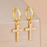 Fashion French Design Cross Zircon Pendant Earrings For Woman 14K Gold Plated Jewelry