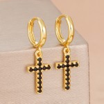 Fashion French Design Cross Zircon Pendant Earrings For Woman 14K Gold Plated Jewelry
