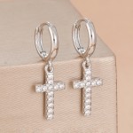 Fashion French Design Cross Zircon Pendant Earrings For Woman 14K Gold Plated Jewelry