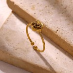Stainless Steel Rose Flower Open Adjustable Rings for Women Gold Silvery Fashion Charm Jewelry
