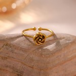 Stainless Steel Rose Flower Open Adjustable Rings for Women Gold Silvery Fashion Charm Jewelry