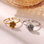 Stainless Steel Rose Flower Open Adjustable Rings for Women Gold Silvery Fashion Charm Jewelry