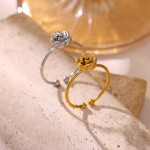 Stainless Steel Rose Flower Open Adjustable Rings for Women Gold Silvery Fashion Charm Jewelry