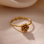 Stainless Steel Rose Flower Open Adjustable Rings for Women Gold Silvery Fashion Charm Jewelry