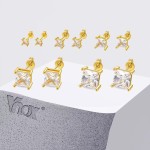 Vnox Square Crystal Stud Earrings for Women, Silver or Gold