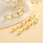 Vnox Square Crystal Stud Earrings for Women, Silver or Gold
