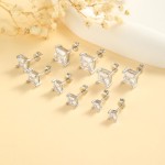 Vnox Square Crystal Stud Earrings for Women, Silver or Gold
