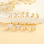 Vnox Square Crystal Stud Earrings for Women, Silver or Gold