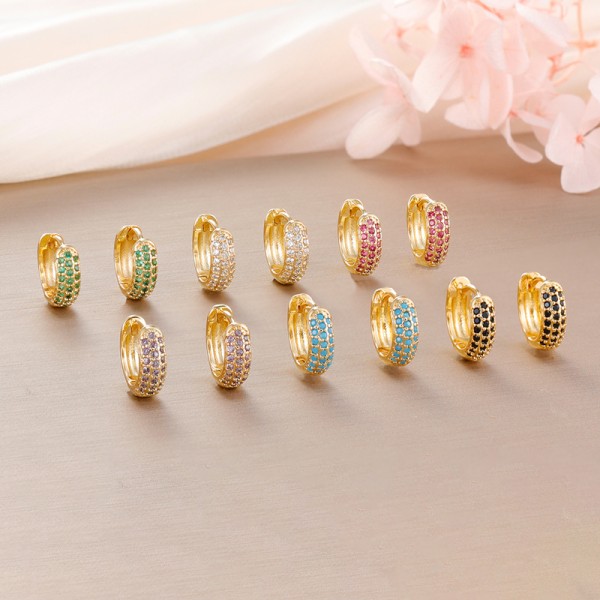 Gold Plated Stainless Steel Small Hoop Earrings with Multicolor Zircon