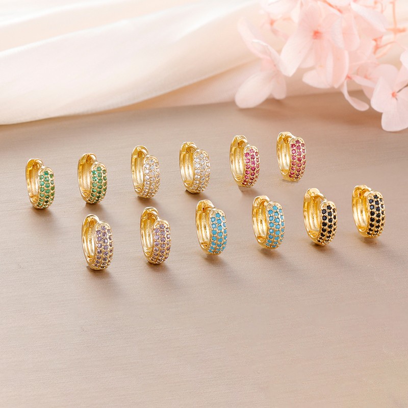 Gold Plated Stainless Steel Small Hoop Earrings with Multicolor Zircon