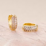 Gold Plated Stainless Steel Small Hoop Earrings with Multicolor Zircon