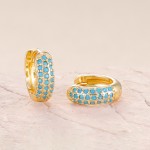 Gold Plated Stainless Steel Small Hoop Earrings with Multicolor Zircon