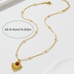Retro Gold Stainless Steel Brown Stone Pendant Necklace for Women
